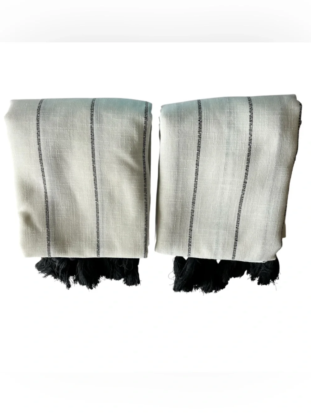Opalhouse Curtains Pair 63” x 54” Contrasting Stripe With Tassels B & W NWOT